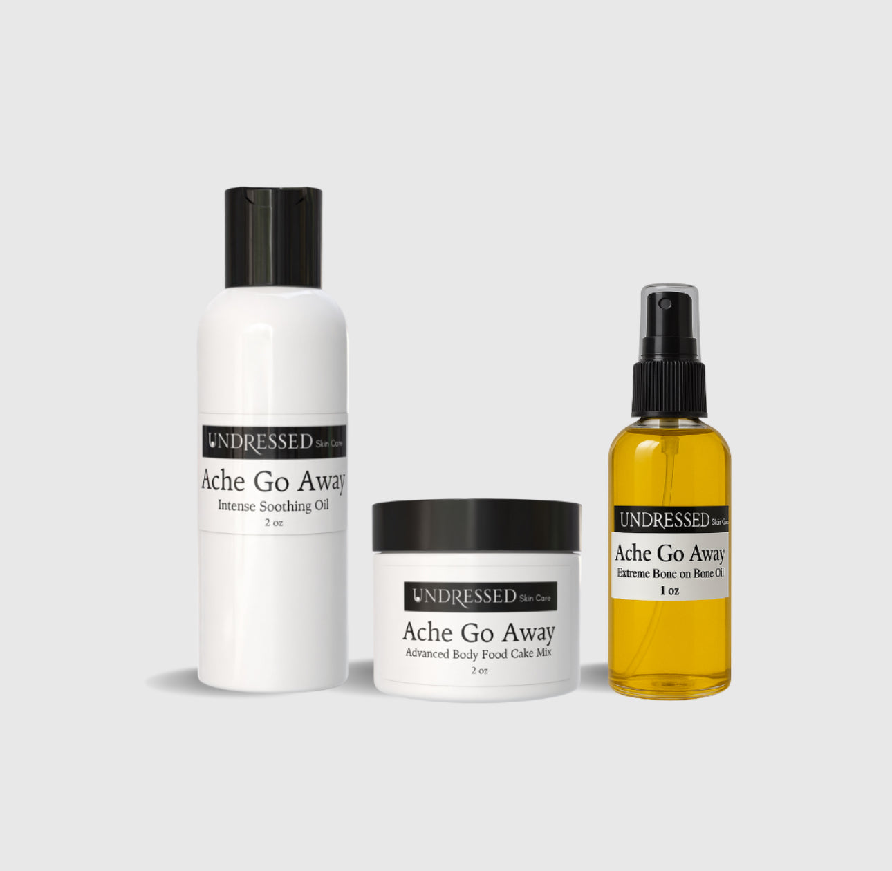 UP SIZED ACHE GO AWAY BUNDLE DEAL! 8 oz butter, 4 oz intense soothing oil, 2 oz bone on bone